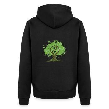 Ying Yang Lebensbaum - Unisex Premium Bio Zip Hoodie - Schwarz - Hinten - Nico (187cm)