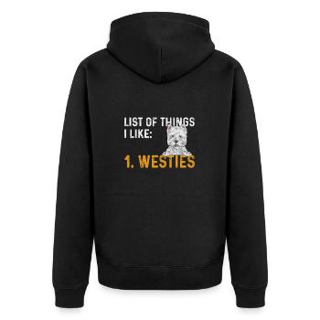 West Highland White Terrier Westie - Unisex Premium Bio Zip Hoodie - Schwarz - Hinten - Nico (187cm)