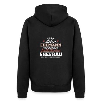 Stolzer Ehemann von fantastischer Ehefrau - Unisex Premium Bio Zip Hoodie - Schwarz - Hinten - Nico (187cm)