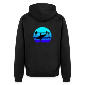 Surfen Strand Wellenreiten Palmen Surfer - Unisex Premium Bio Zip Hoodie - Schwarz - Hinten - Nico (187cm)