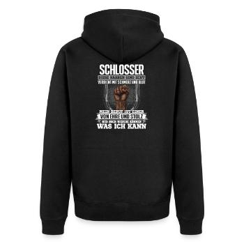 SCHLOSSER - Ehre und Stolz - Unisex Premium Bio Zip Hoodie - Schwarz - Hinten - Nico (187cm)