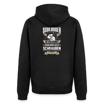 Schlosser - mit dem Hammer kann man auch schrauben - Unisex Premium Bio Zip Hoodie - Schwarz - Hinten - Nico (187cm)