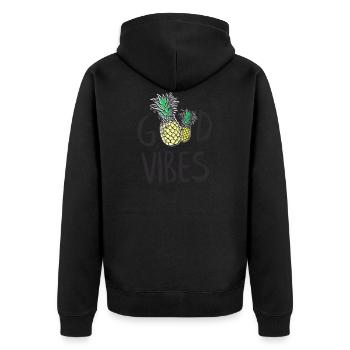 good vibes_v1 - Unisex Premium Bio Zip Hoodie - Schwarz - Hinten - Nico (187cm)
