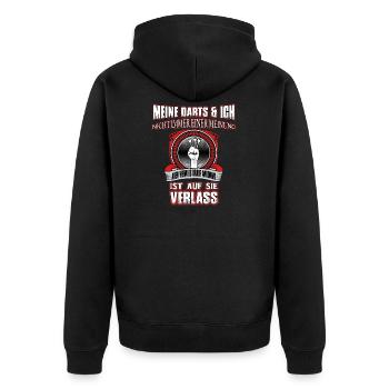 Lustiger Dart Spruch Dartscheibe Darten Geschenk - Unisex Premium Bio Zip Hoodie - Schwarz - Hinten - Nico (187cm)