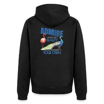 Admire Someone Else's Beauty ➢ Flamingo Peacock - Unisex Premium Organic Zip Hoodie - black - Back - Nico (187cm)
