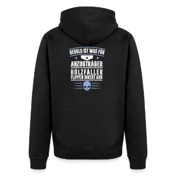 HOLZFÄLLER - Unisex Premium Bio Zip Hoodie - Schwarz - Hinten - Nico (187cm)