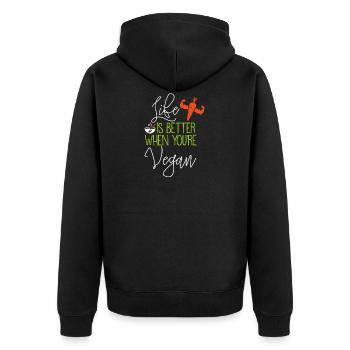 Life Is Better Vegan Veganer Geschenkidee Geschenk - Unisex Premium Bio Zip Hoodie - Schwarz - Hinten - Nico (187cm)