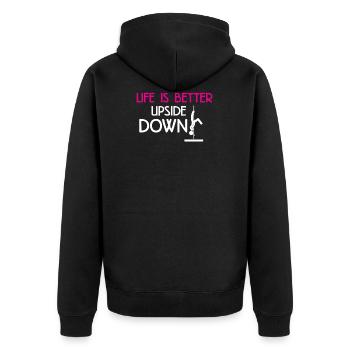 Life is better upside down Pole Fitness Geschenk - Unisex Premium Bio Zip Hoodie - Schwarz - Hinten - Nico (187cm)