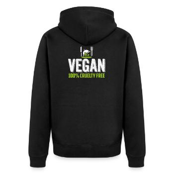 Vegan 100% Cruelty Free Veganer Geschenk - Unisex Premium Bio Zip Hoodie - Schwarz - Hinten - Nico (187cm)