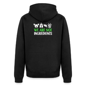We Are Not Ingredients Vegan Vegetarian Gift - Unisex Premium Organic Zip Hoodie - black - Back - Nico (187cm)