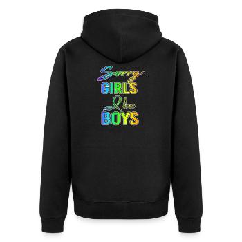 Sorry Girls I Love Boys Gay Geschenk - Unisex Premium Bio Zip Hoodie - Schwarz - Hinten - Nico (187cm)