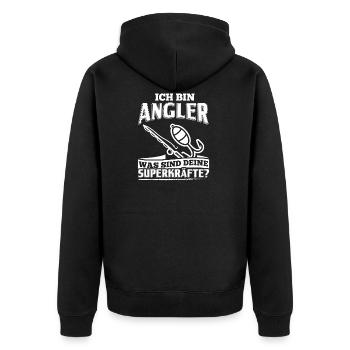 Lustiges Angel Angler Shirt Ich Bin Angler - Unisex Premium Bio Zip Hoodie - Schwarz - Hinten - Nico (187cm)
