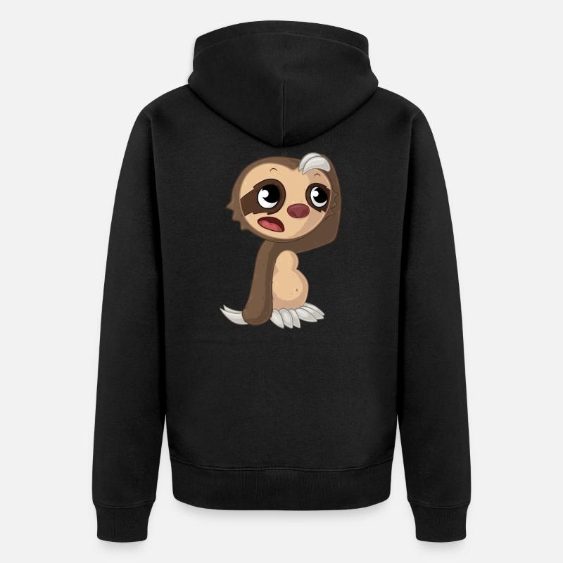 Nachdenkliches Comic Faultier - Unisex Premium Bio Zip Hoodie - Schwarz