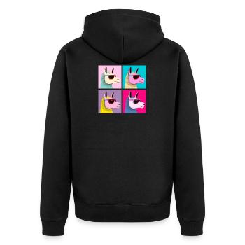 Pop-Art Llama With Sunglasses - Unisex Premium Bio Zip Hoodie - Schwarz - Hinten - Nico (187cm)