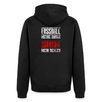 Sion Mein Dealer - Fußball meine Droge. Geschenk. - Unisex Premium Bio Zip Hoodie - Schwarz - Hinten - Nico (187cm)