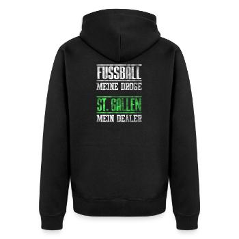 St. Gallen Fußball Fan Shirt - Unisex Premium Bio Zip Hoodie - Schwarz - Hinten - Nico (187cm)