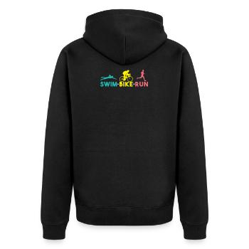 Swim Bike Run Shirt - Gift - Unisex Premium Organic Zip Hoodie - black - Back - Nico (187cm)