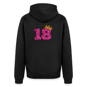 Glitter 2002 18 Jahre Geburtstag Pailletten Krone - Unisex Premium Bio Zip Hoodie - Schwarz - Hinten - Nico (187cm)