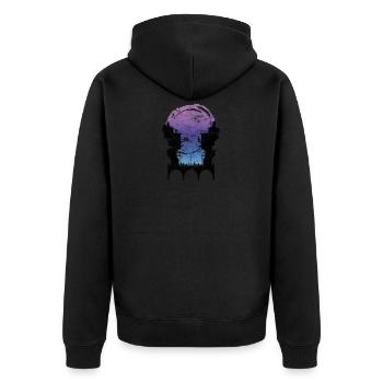 Geschenk Silhouette Stadt Brücke Vollmond Menschen - Unisex Premium Bio Zip Hoodie - Schwarz - Hinten - Nico (187cm)