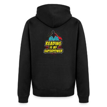 Reading is my superpower Lesen Superkraft Geschenk - Unisex Premium Bio Zip Hoodie - Schwarz - Hinten - Nico (187cm)