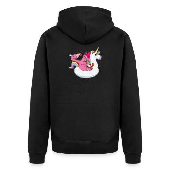 Flamant rose sur l'été licorne tapis kawaii - Veste à capuche bio Premium Unisexe - noir - Dos - Nico (187cm)