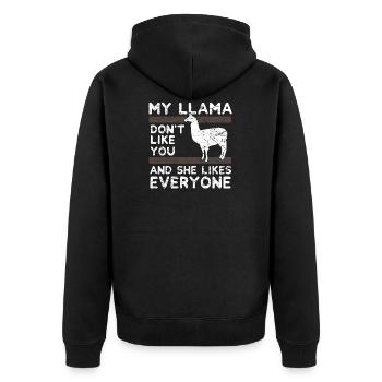 My Lama dont like you - Geschenk - Unisex Premium Bio Zip Hoodie - Schwarz - Hinten - Nico (187cm)