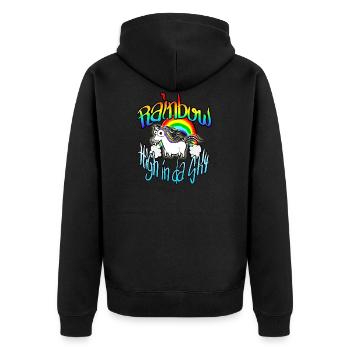 Rainbow High in da sky - Unisex Premium Bio Zip Hoodie - Schwarz - Hinten - Nico (187cm)