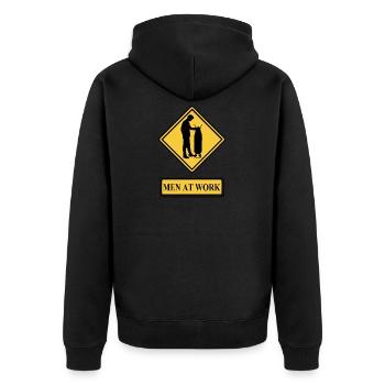 Men at work Geschenk Idee Männer Hausarbeit Bügeln - Unisex Premium Bio Zip Hoodie - Schwarz - Hinten - Nico (187cm)