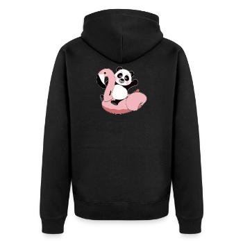 Panda auf Flamingo Luftmatraze kawaii Sommer coole - Unisex Premium Bio Zip Hoodie - Schwarz - Hinten - Nico (187cm)