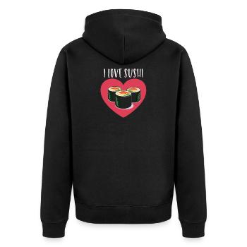 Ich liebe Sushi - Unisex Premium Bio Zip Hoodie - Schwarz - Hinten - Nico (187cm)