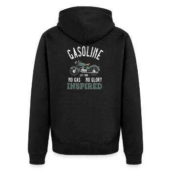 Gasoline - No Gas No Glory - Unisex Premium Bio Zip Hoodie - Schwarz - Hinten - Nico (187cm)