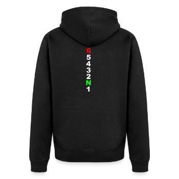 Motorrad - Unisex Premium Bio Zip Hoodie - Schwarz - Hinten - Nico (187cm)