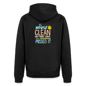 Lustiges sauberes Haus - Unisex Premium Bio Zip Hoodie - Schwarz - Hinten - Nico (187cm)