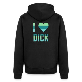 Ich liebe (Herz-) Dick - Unisex Premium Bio Zip Hoodie - Schwarz - Hinten - Nico (187cm)