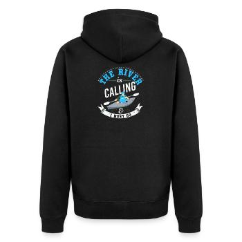 The River is calling and I must go-water sports - Unisex Premium Bio Zip Hoodie - Schwarz - Hinten - Nico (187cm)