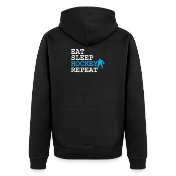 Eat Sleep Hockey wiederholen - Unisex Premium Bio Zip Hoodie - Schwarz - Hinten - Nico (187cm)