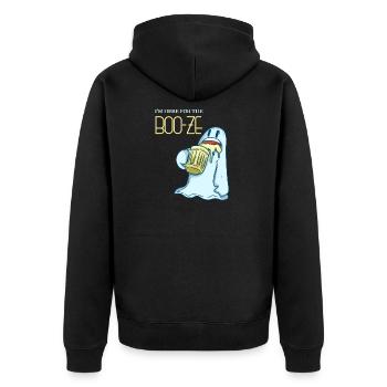 BOO - Geist - Gespenst - Bier - Party - Feiern - Unisex Premium Bio Zip Hoodie - Schwarz - Hinten - Nico (187cm)