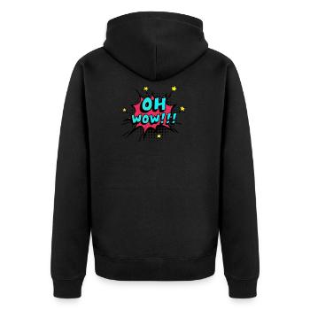Oh wow - Comic Pop Art Sprechblase - Unisex Premium Bio Zip Hoodie - Schwarz - Hinten - Nico (187cm)