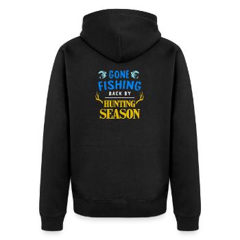 Fischen und Jagen Geschenkidee - Unisex Premium Bio Zip Hoodie - Schwarz - Hinten - Nico (187cm)