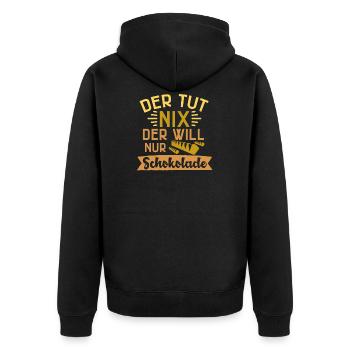 Schokolade - Unisex Premium Bio Zip Hoodie - Schwarz - Hinten - Nico (187cm)