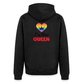 Cute I'm Her Queen Rainbow T-shirt - Unisex Premium Organic Zip Hoodie - black - Back - Nico (187cm)