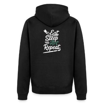 Funny Art Lover Eat Sleep Art Repeat Calligraphy - Unisex Premium Bio Zip Hoodie - Schwarz - Hinten - Nico (187cm)