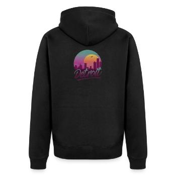 Detroit Michigan Vintage 80s Style Skyline Sunset - Unisex Premium Bio Zip Hoodie - Schwarz - Hinten - Nico (187cm)