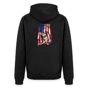 Cat Meowica America Flag Day 4th of July - Unisex Premium Organic Zip Hoodie - black - Back - Nico (187cm)