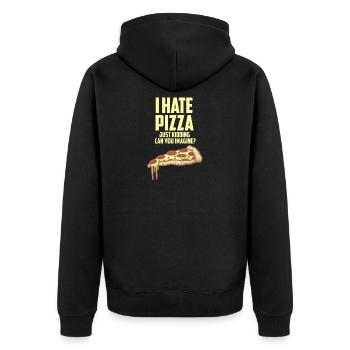 Ich hasse Pizza - nur Spaß - Liebe Pizza - Unisex Premium Bio Zip Hoodie - Schwarz - Hinten - Nico (187cm)
