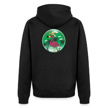 Flamingo Heaven - Unisex Premium Bio Zip Hoodie - Schwarz - Hinten - Nico (187cm)