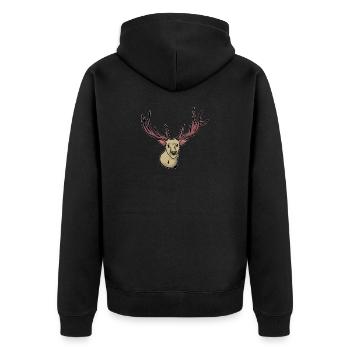 Unheimlich - Rentier - Hirsch - Hirschgeweih - Unisex Premium Bio Zip Hoodie - Schwarz - Hinten - Nico (187cm)