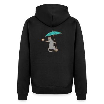 Chat avec parapluie - oiseau - chaton - cadeau - Veste à capuche bio Premium Unisexe - noir - Dos - Nico (187cm)