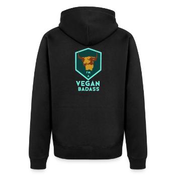 Ich bin ein knallharter Veganer - Unisex Premium Bio Zip Hoodie - Schwarz - Hinten - Nico (187cm)