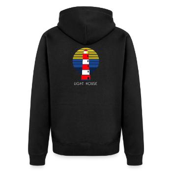 Leuchtturm - Wellen - Meer - Schifffahrt - Küste - Unisex Premium Bio Zip Hoodie - Schwarz - Hinten - Nico (187cm)